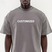 Grijze oversized T-shirts van premium katoen met lage schouderlijn, designer streetwear, logo, zwaargewicht, voor heren