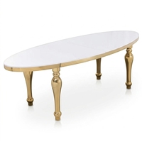 Table ovale de banquet de mariage en acier inoxydable doré avec plateau blanc pour événements et réceptions