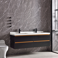 Meuble de salle de bain de grande taille, style moderne, avec deux lavabos en céramique, vasques en bois massif, meubles de salle de bain de haute qualité