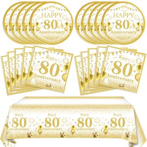 Juego de Platos, Servilletas y Mantel con Temática Blanca y Dorada para el 40.º <span class=keywords><strong>Aniversario</strong></span> de Bodas, ¡Brindemos por 40 Años! para Cumpleaños o <span class=keywords><strong>Aniversario</strong></span> - Product Image 3
