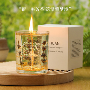 Real Flower Gold Leaf Jelly Scented Candles Soy Wax Essential Oil Floral Glass <b>Cup</b> Home Decoration Wedding Decor - Product Image 3