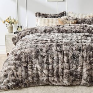 Ensemble de couette en fausse fourrure de <span class=keywords><strong>lapin</strong></span> ultra chaude en peluche 3 pièces Couette en sherpa à bulles réversible pour lit king size Hiver - Product Image 6