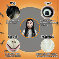 Masque de tête effrayant en latex réutilisable et écologique MOMO pour Halloween, anniversaire, Noël, avec perruque longue, masque intégral pour adulte, thème festif, fête déguisée