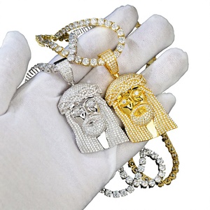 Pendentif unisexe AMBER JEWELS en argent 925 plaqué rhodium, motif visage de Jésus et couronne, micro-pavé de moissanite, style Hip Hop, certifié GRA - Product Image 1
