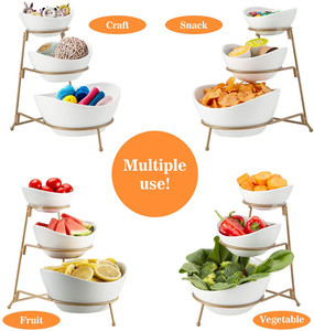 Vassoio di frutta in ceramica 3 Tier Ovale Ciotola Set con Metallo Rack, habiLife Tre Ciotola di Ceramica della Frutta Che Serve A File Che Serve Del Basamento - Product Image 4