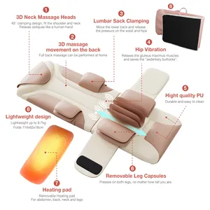 Tapis de massage Shiatsu pliable 3D avec compression d'air pour le dos et chauffage du corps entier avec jambe