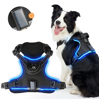 Açık Hava Ağır Hizmet Tipi Taktik Servis Köpek Tasması Çekmez Ayarlanabilir Şarj Edilebilir LED Işıklı Güneş Panelleriyle Evcil Hayvan Yeleği