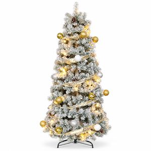 Sapin <span class=keywords><strong>de</strong></span> <span class=keywords><strong>Noël</strong></span> floqué pré-éclairé 180 cm (6 pieds) en PVC, <span class=keywords><strong>arbre</strong></span> <span class=keywords><strong>de</strong></span> <span class=keywords><strong>Noël</strong></span> artificiel décoré <span class=keywords><strong>avec</strong></span> 100 lumières LED pour salon, hall d'hôtel, festival - Product Image 4
