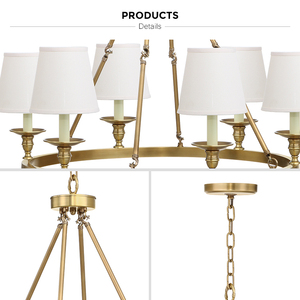 6 luz granja candelabro clásico colgante iluminación bronce Industrial de iluminación de techo con tela de tonos Beige - Product Image 6