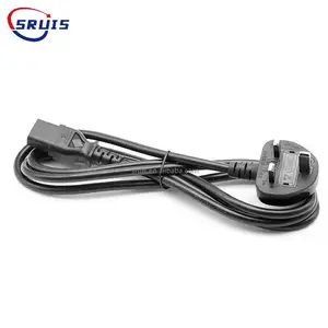 AC 0.75MM2 Iec 90 Degree Plug Male Fused UK 3pin to Female Connector C13 plug L shape flat Power Cord