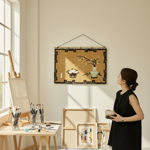 Tapisserie florale orientale Art déco, brocart tissé, tissu doux, décoration murale suspendue sans cadre, style vintage médiéval, pour anniversaire - Product Image 1