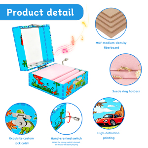 Boîte à musique à manivelle pour enfants Yiyu, motif dinosaure, avec miroir, mélodie personnalisée, boîte de rangement musicale artisanale, <span class=keywords><strong>cadeau</strong></span> d'anniversaire pour garçons - Product Image 3