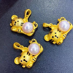 Colgante de Plata S925 con Cuentas Redondas de 8-9 mm, Accesorios de Perlas para DIY, Colgante de Collar con Tigre Pequeño, Base Vacía 30865 - Product Image 4