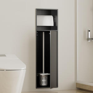 Portarrollos de Papel Higiénico de Acero Inoxidable 304 Integrado, Diseño Moderno de 2 Niveles, Estante de Almacenamiento Oculto, Estante para Escobilla de Inodoro - Product Image 1