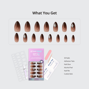 Faux ongles de luxe en gel souple, forme amande moyenne, ombré marron, à presser, avec colle, vente en gros - Product Image 2