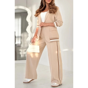 Completo <span class=keywords><strong>Donna</strong></span> Casual Due Pezzi con Blazer a Righe in Tinta Unita <span class=keywords><strong>e</strong></span> Pantaloni Sehe Fashion - Product Image 6