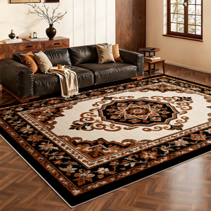Tapis rectangulaire en cachemire fin à motif médaillon, en fibre de polyester, pour salon et chambre, grande taille, lavable, nettoyage localisé - Product Image 1