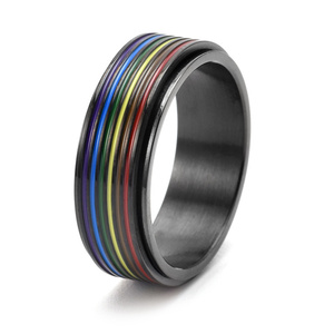 Vente chaude Mens En Acier Inoxydable Spinner Anneaux 8mm Rainbow Pride Anneaux Personnalisé Rotatif LGBTQ Lesbienne Gay Couple Anneaux - Product Image 3