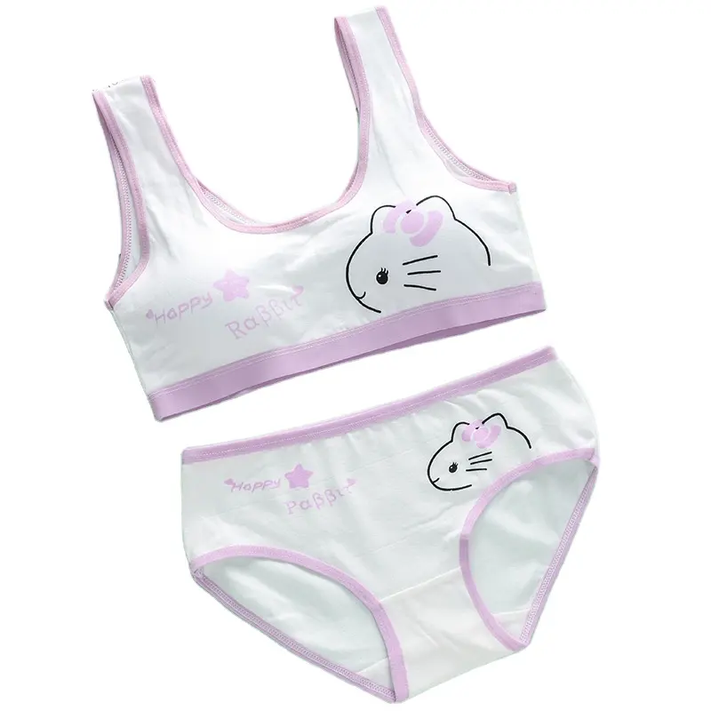 Wholesale Kids Bra Suit Wireless Thin Padded Cute Cotton Little Girls Bra And Panty Set Junior Bra Set