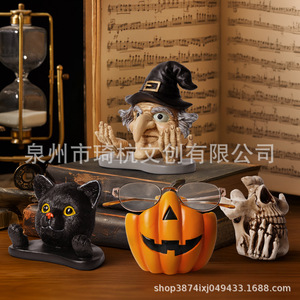 Halloween Resin Ornament Pumpkin Skull <b>Eyeglasses</b> Holder Desktop Decoration Indoor Decor - Product Image 1
