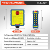 Control Remoto Inalámbrico Industrial ML-K10S+ para Grúas, AC 220V/380V/36V DC 12V/24V, Función de Voz, Código Variable para Maquinaria Pesada