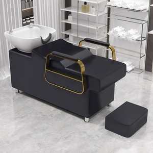 Cama de Lavado Profesional Negra y Dorada para Salón con Lavabo de Cerámica y Reposapiés, Set para Peluquería, Spa, Barbería y Mobiliario de Salón de Belleza - Product Image 2