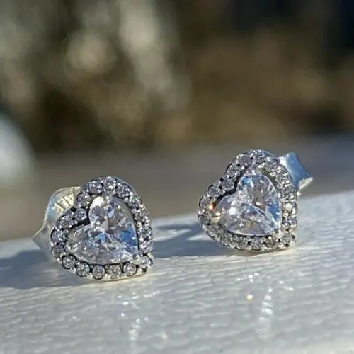 Fashionable Heart Love S925 Stud Silver Earrings With CZ Crystal Stones For Pandoraer Earring Jewelry