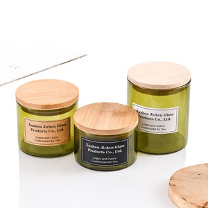 Pot <span class=keywords><strong>à</strong></span> bougie en verre givré vert <span class=keywords><strong>à</strong></span> large ouverture avec couvercle en bois, 3 mèches, idéal <span class=keywords><strong>pour</strong></span> la fabrication de bougies de luxe - Product Image 5