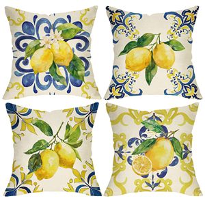Federa Decorativa Italiana a Sette Punti con Motivo Limone Blu, Motivo a Piastrelle Agrumi della Costiera Amalfitana per Decorazione Esterna e Interna - Product Image 1
