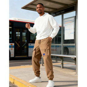 Nouveau pantalon cargo pour homme à poches et cordon de serrage, couleur unie, de Chine, en stock aux États-Unis, ample, décontracté, tendance et polyvalent - Product Image 5