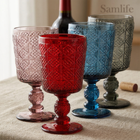 Samlife-RW19016 Verres à vin texturés vintage en verre coloré gaufré rétro personnalisés en gros
