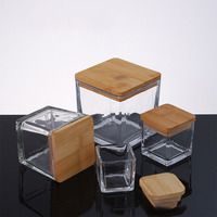 Pot de conservation carré en verre de 80 ml avec couvercle en bois, idéal pour les collations et les épices, tasse carrée en verre transparent