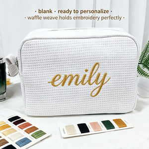 Bolsa de Maquillaje de Moda con Diseño de Waffle, Personalizable, con Cierre, para Regalo, con Logotipo Bordado, Blanca - Product Image 1