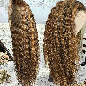 Perruques longues 100% cheveux vierges brésiliens Remy blondes pour couleur piano, avec dentelle frontale française et petit bonnet frontal - Product Image 3