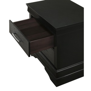 Modern Glam Two <b>Drawer</b> Nightstand Black Solid Wood Crystal Button Tufted <b>Storage</b> <b>Drawers</b> - Product Image 3