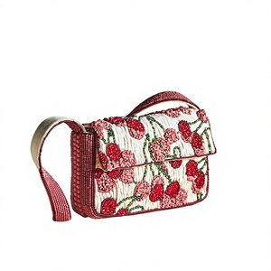 Women Beaded Floral Flap Shoulder Bag Elegant <b>Square</b> Crossbody Purse - Product Image 1