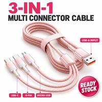 Câble de charge multi-connecteurs 3-en-1 USB-A vers USB-C 8 broches Micro, tressé en nylon, en stock, vente en gros