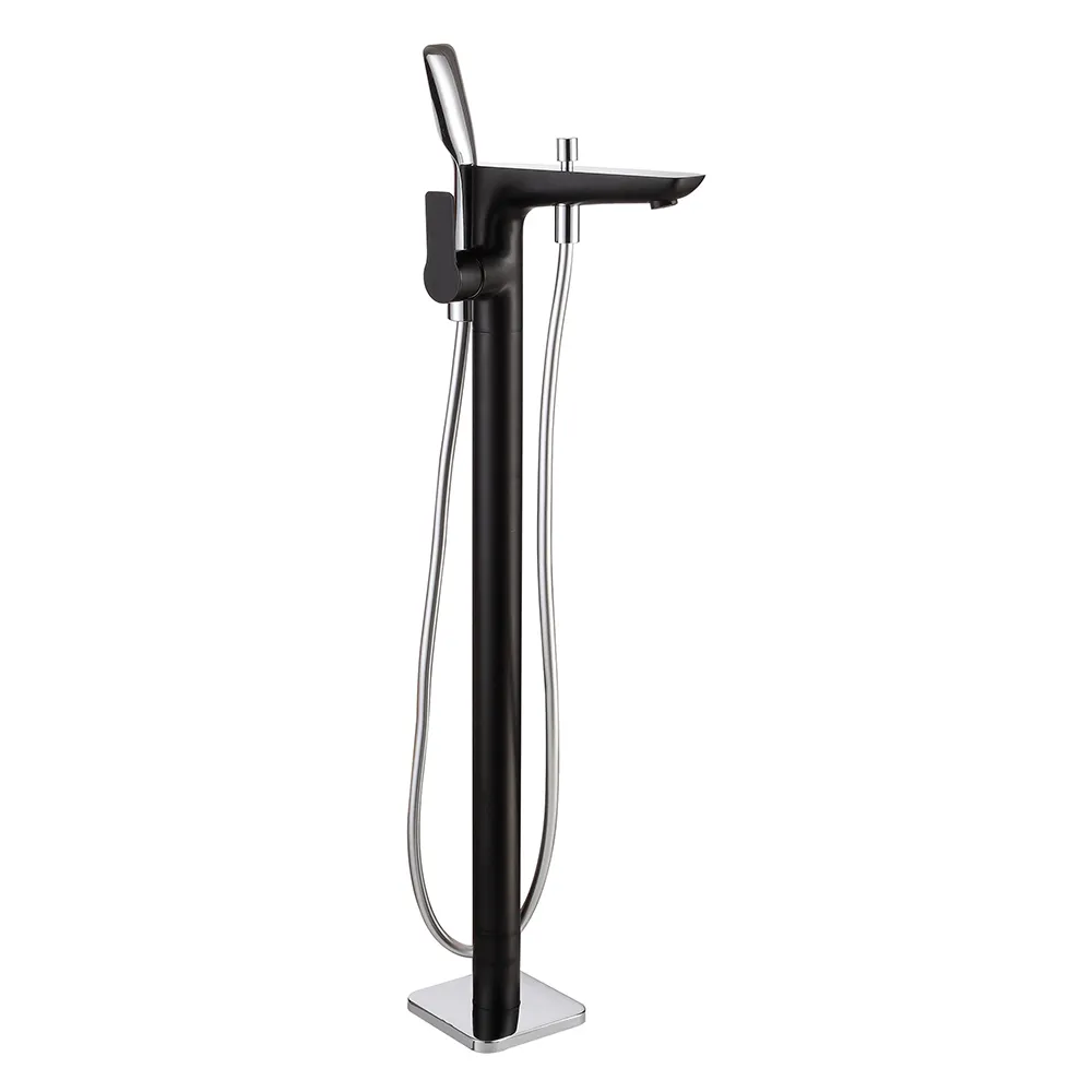 Taphome Modern Freestanding Bathtub Mixer Latão Piso Montado Torneira De Chuveiro De Banho Preto e Cromado Terminado