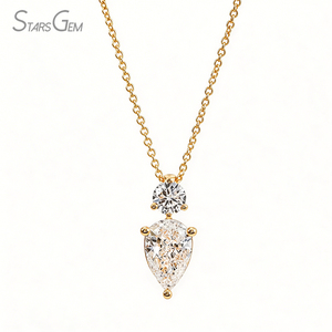 Starsgem Diamond Necklace 1.23ct Pear Shape Lab Grown E Color 18K Gold Two-Stone Pendant <b>Classic</b> Unisex Couple - Product Image 1