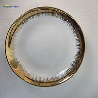 Vaisselle de table en céramique plaquée or de style luxueux, bordure dorée électro-plaquée, style minimaliste, ensembles de plats à soupe et à fruits