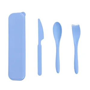 Ensemble d'ustensiles <span class=keywords><strong>de</strong></span> voyage 3 en 1 avec paille <span class=keywords><strong>de</strong></span> blé et logo personnalisé moderne et écologique avec étui mat Vaisselle portable <span class=keywords><strong>Fourchette</strong></span> Cuillère Couteau Ensemble - Product Image 4