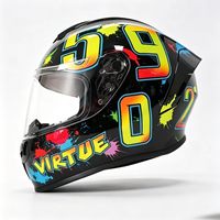 Casque de moto intégral Street Graffiti Virtue Graphic ECE 22.06 DOT à double visière, design éclaboussures colorées pour jeune pilote