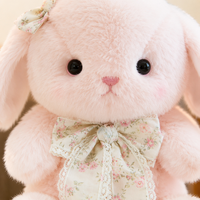 Robe en mousseline rose, poupée lapin en peluche, jouet lapin blanc mignon en forme de nœud, cadeau d'anniversaire pour filles