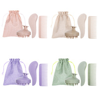 Ensemble de Brosses à Cheveux Démêlantes Wanmei 100% Paille de Blé pour Soins de Beauté, avec Peigne Transparent Coloré, Brosse à Shampooing et Brosse Masseur de Cuir Chevelu
