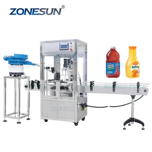 ZONESUN XG440DV-Tapón de botella con gotero, máquina de tapado lineal de tornillo automático con cubierta de polvo y alimentador de tapa