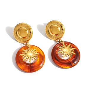 Pendientes Colgantes de Sol en Color Ámbar Marrón, Chapados en Oro de 18k, de Acero Inoxidable, para Fiestas, Pendientes de Moda - Product Image 5