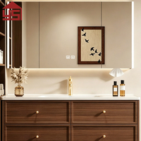 Meubles de salle de bain personnalisables en bois de noyer, durables, en bois massif, vente en gros, miroir LED anti-buée avec rangement