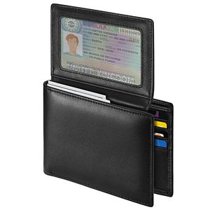 Men's Top Genuine Leather Blocking Bifold Wallet Slim Short Purse With 2 ID Windows Multi Card Slots For Daily Business <b>Travel</b> - Product Image 1