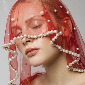 Hijab Corto con Perle Finte, <span class=keywords><strong>Velo</strong></span> in Tulle per Donne, <span class=keywords><strong>Accessori</strong></span> da <span class=keywords><strong>Sposa</strong></span> - Product Image 2