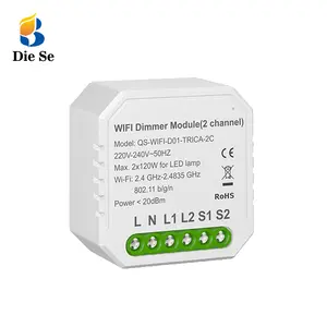 Module de commutateur de gradateur intelligent WiFi 2 gangs 100-240V fil neutre commande vocale via Alexa Echo Tuya Module de commutateur de gradateur mural intelligent